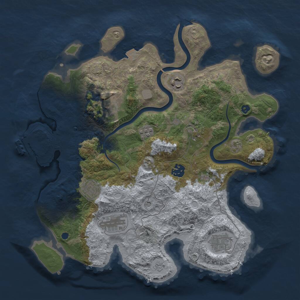 Rust Map: Procedural Map, Size: 3450, Seed: 44093159, 13 Monuments