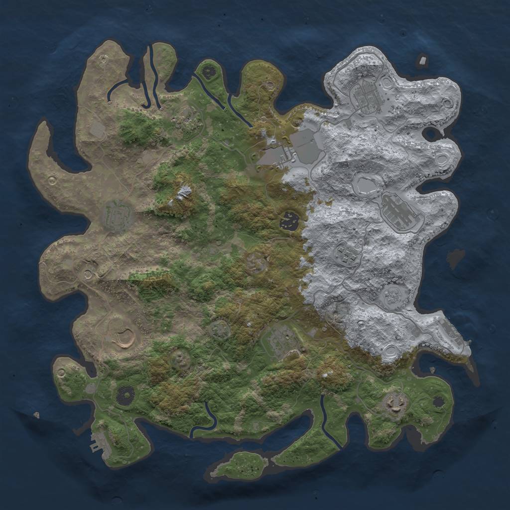 Rust Map: Procedural Map, Size: 3950, Seed: 64361325, 18 Monuments