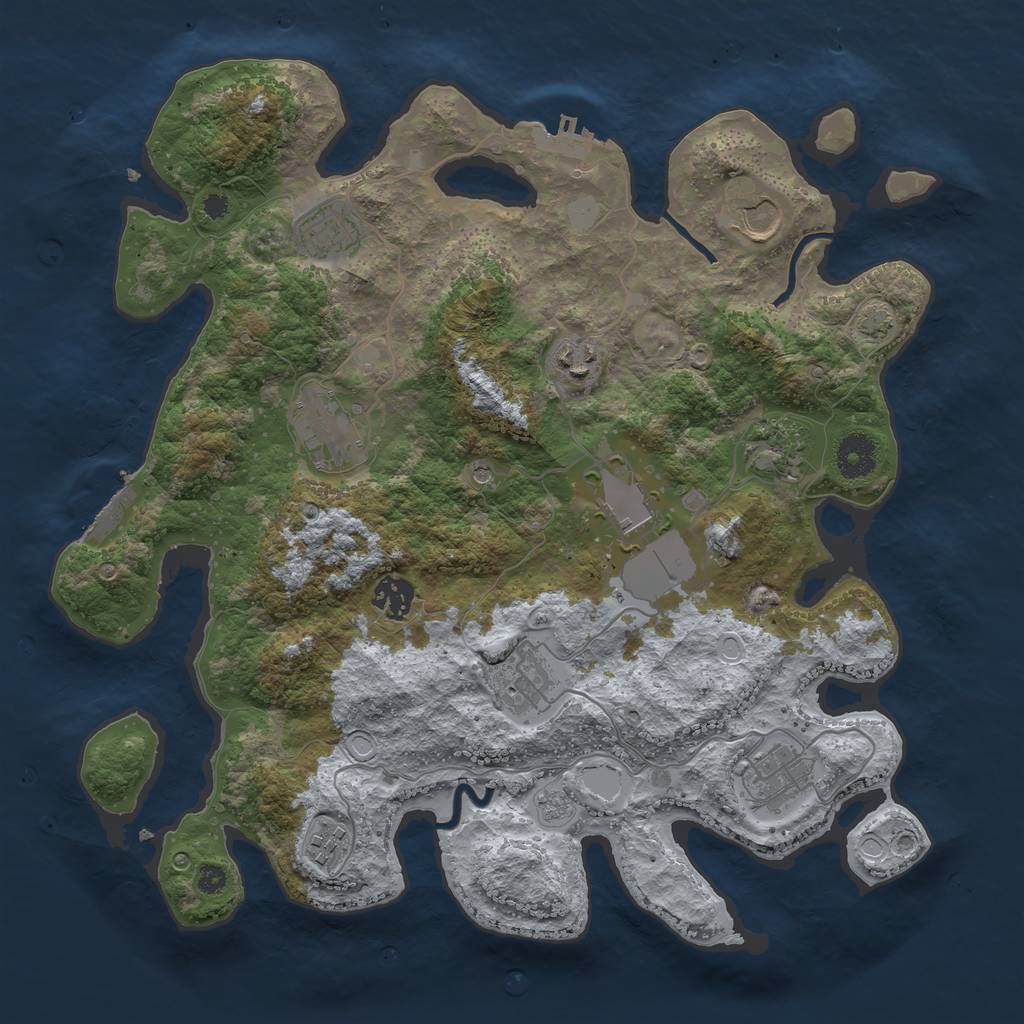 Rust Map: Procedural Map, Size: 3650, Seed: 1598616, 18 Monuments