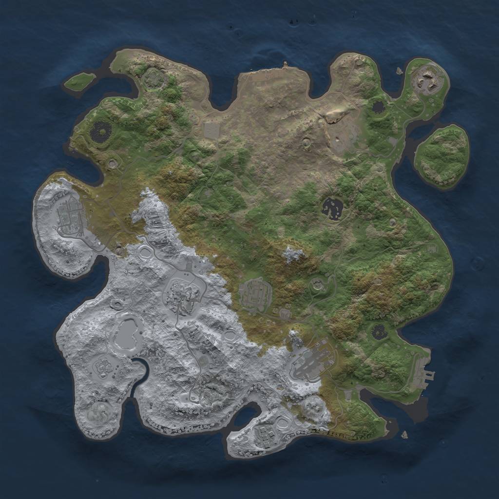Rust Map: Procedural Map, Size: 3450, Seed: 16119527, 16 Monuments