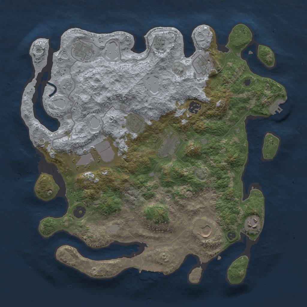 Rust Map: Procedural Map, Size: 3800, Seed: 77900101, 17 Monuments