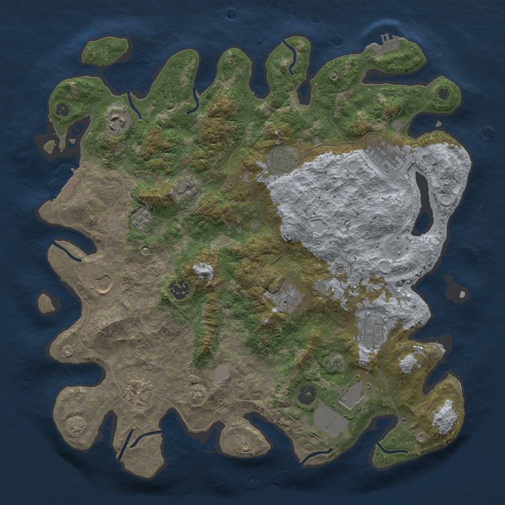 Rust Map: Procedural Map, Size: 3950, Seed: 42800226, 18 Monuments