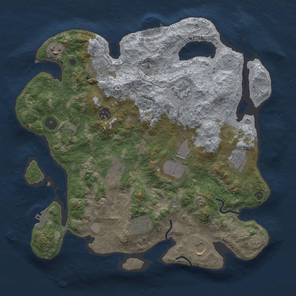 Rust Map: Procedural Map, Size: 3650, Seed: 1370590721, 18 Monuments