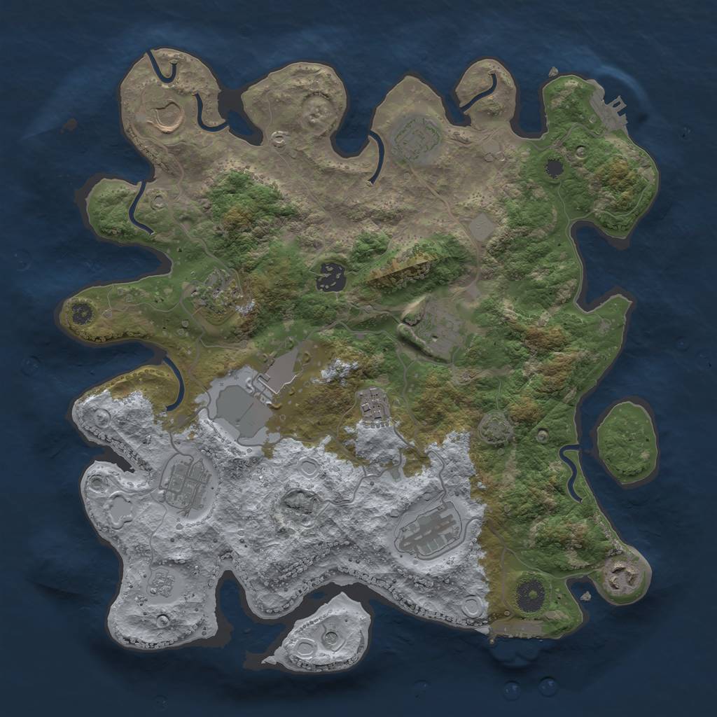 Rust Map: Procedural Map, Size: 3500, Seed: 1205712227, 18 Monuments