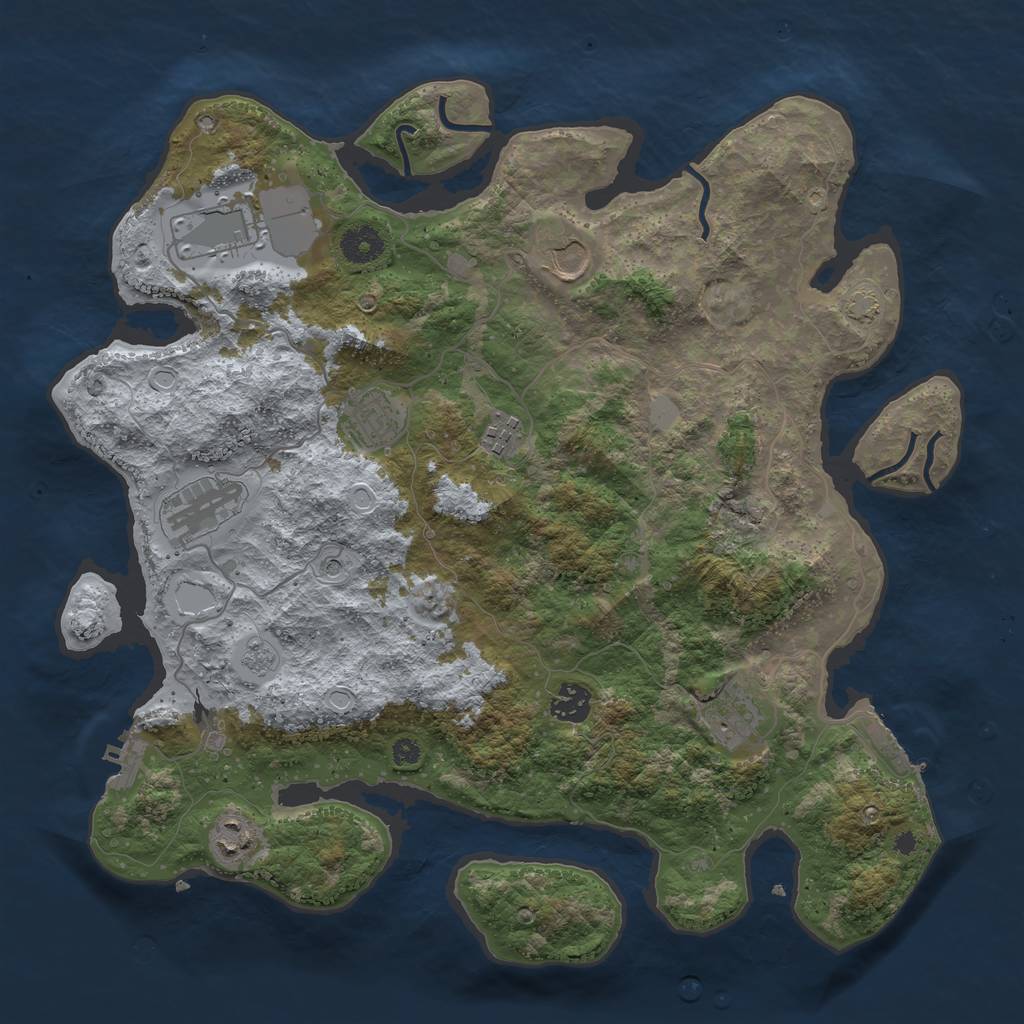 Rust Map: Procedural Map, Size: 3800, Seed: 87833, 16 Monuments