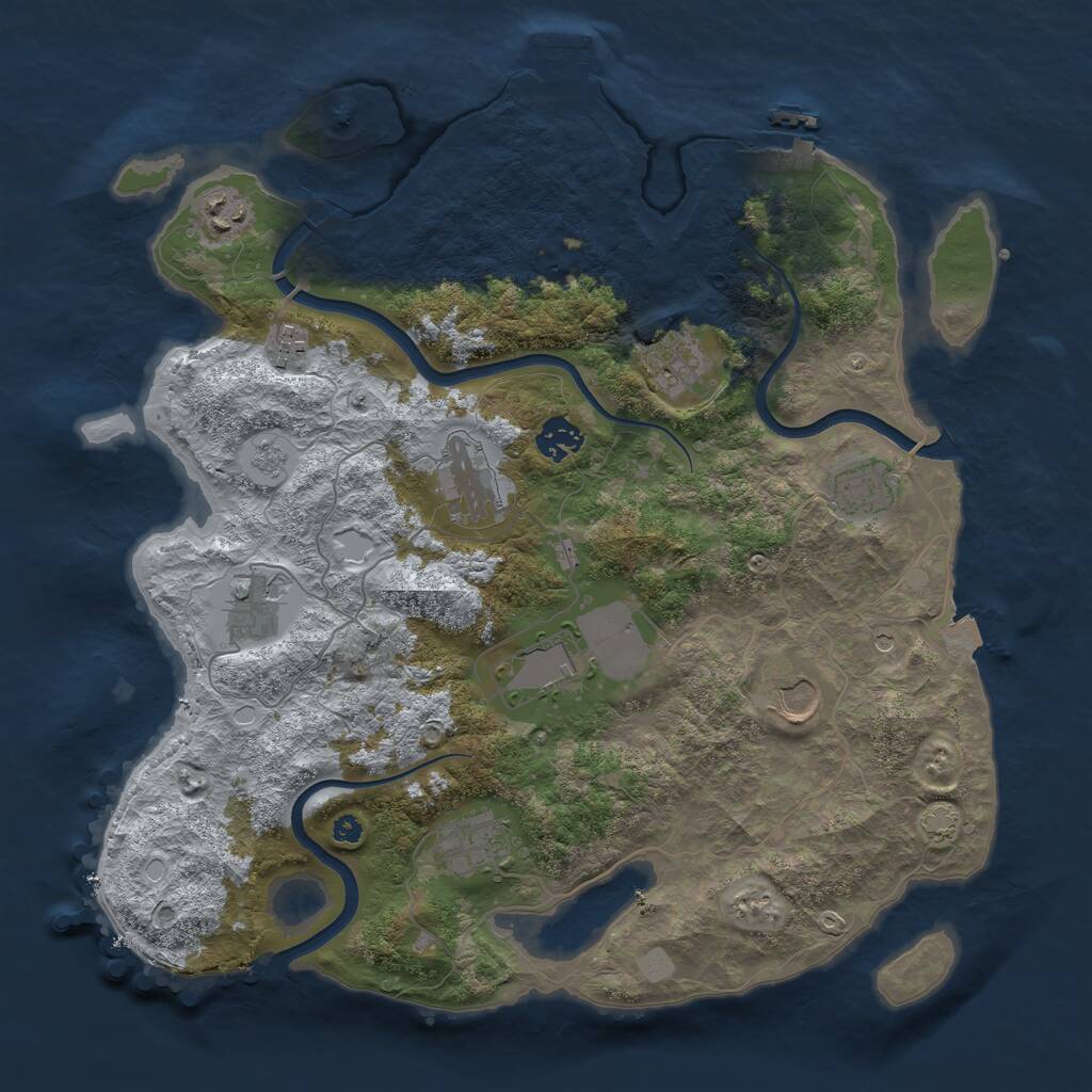 Rust Map: Procedural Map, Size: 3750, Seed: 1028395421, 16 Monuments