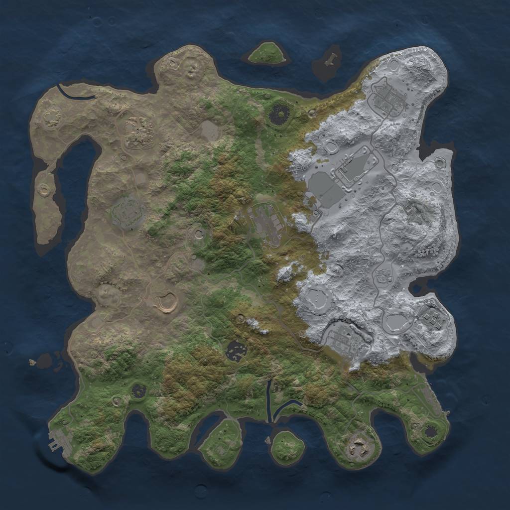 Rust Map: Procedural Map, Size: 3700, Seed: 844074654, 18 Monuments