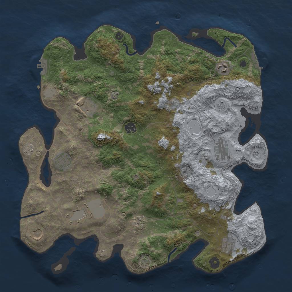 Rust Map: Procedural Map, Size: 3950, Seed: 54507966, 18 Monuments