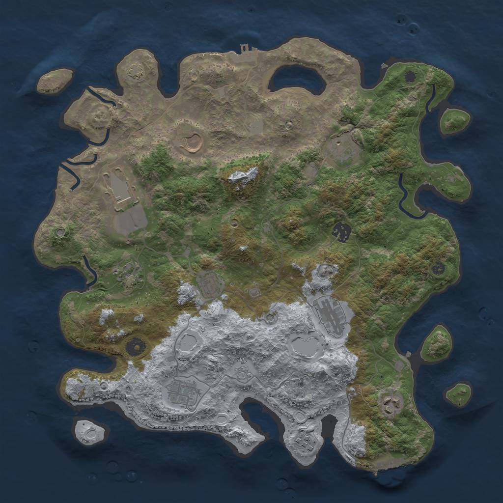 Rust Map: Procedural Map, Size: 3950, Seed: 47709457, 18 Monuments
