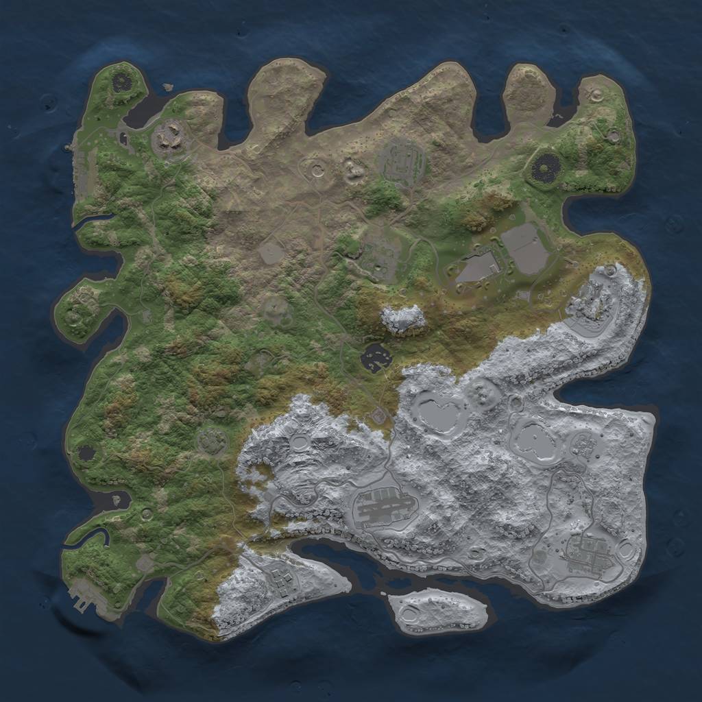 Rust Map: Procedural Map, Size: 3650, Seed: 53072969, 17 Monuments