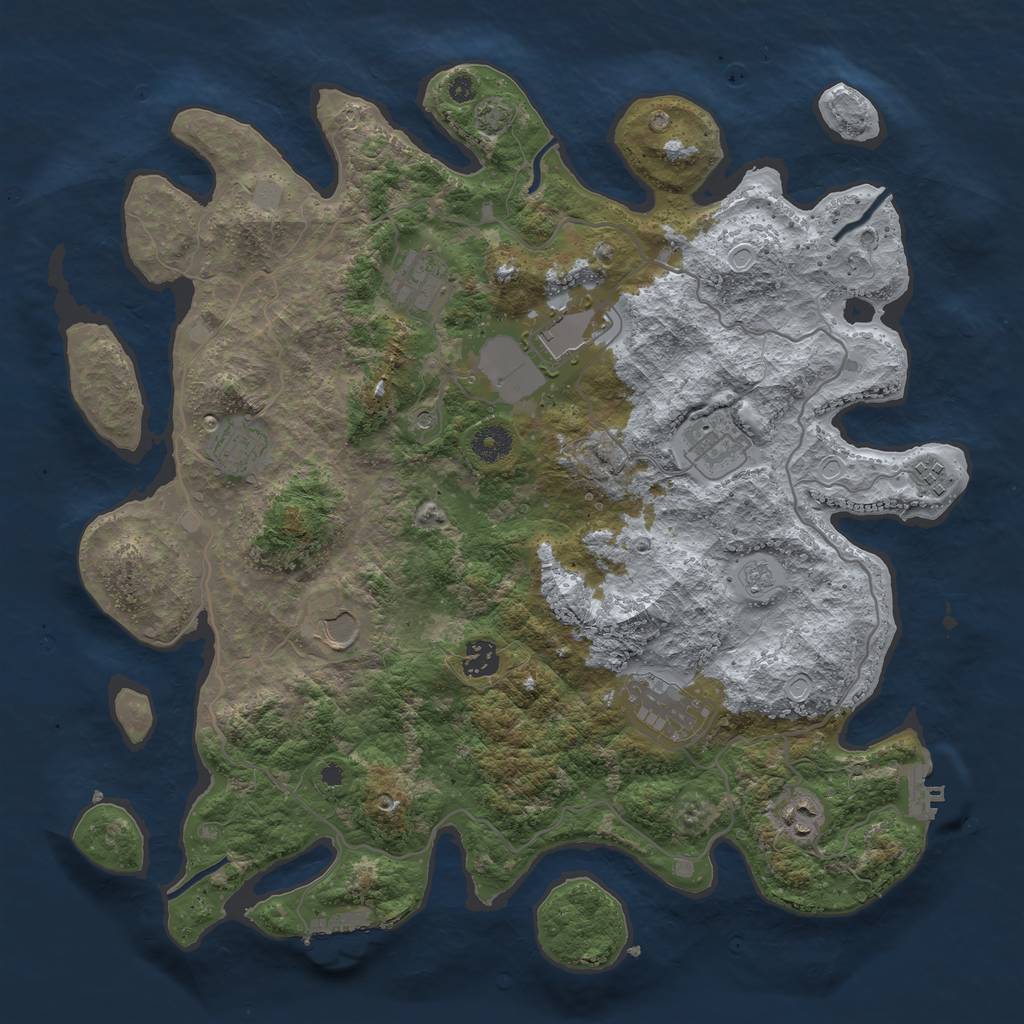Rust Map: Procedural Map, Size: 4000, Seed: 54681093, 17 Monuments