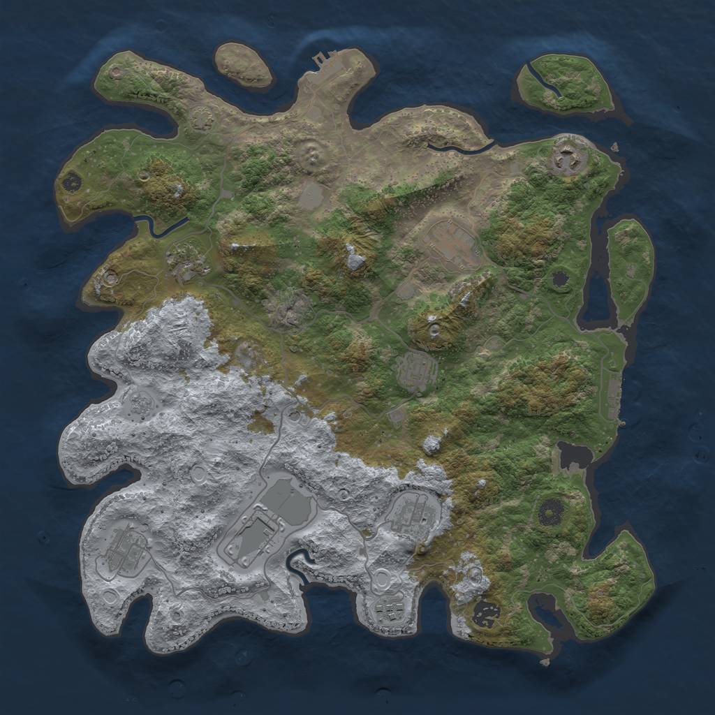 Rust Map: Procedural Map, Size: 3950, Seed: 83236838, 17 Monuments