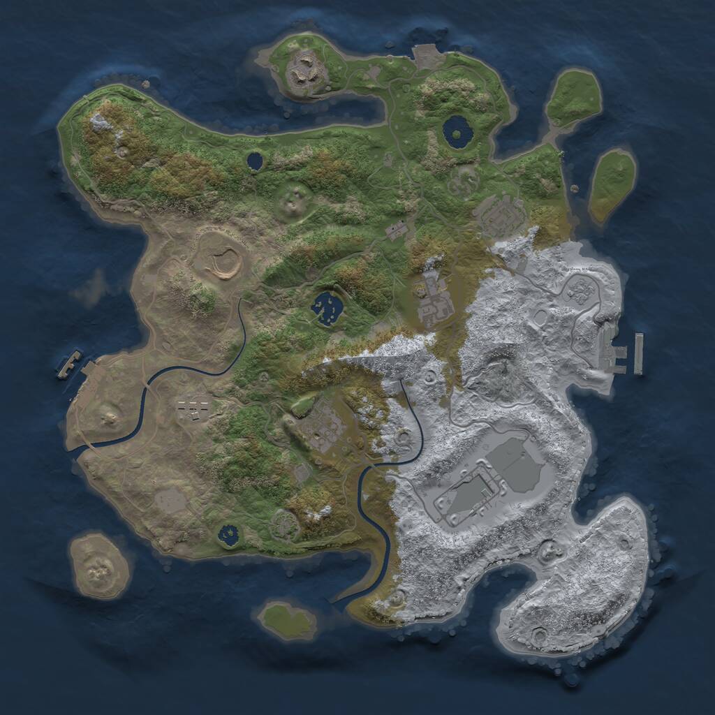 Rust Map: Procedural Map, Size: 3500, Seed: 100388604, 13 Monuments