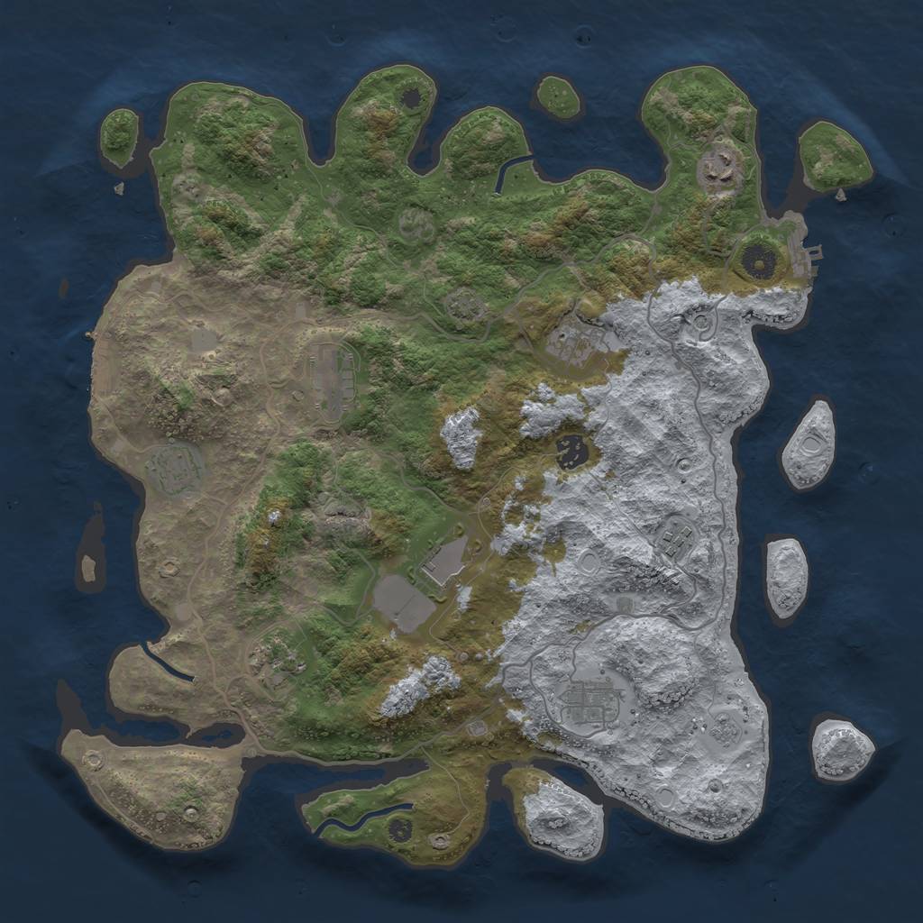 Rust Map: Procedural Map, Size: 4000, Seed: 44713871, 17 Monuments