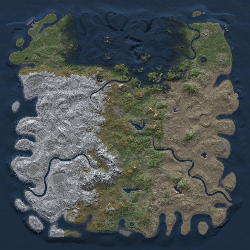 Rust Map: Procedural Map, Size: 6000, Seed: 827865678, 17 Monuments