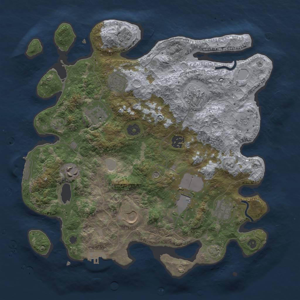 Rust Map: Procedural Map, Size: 3500, Seed: 1864431301, 17 Monuments