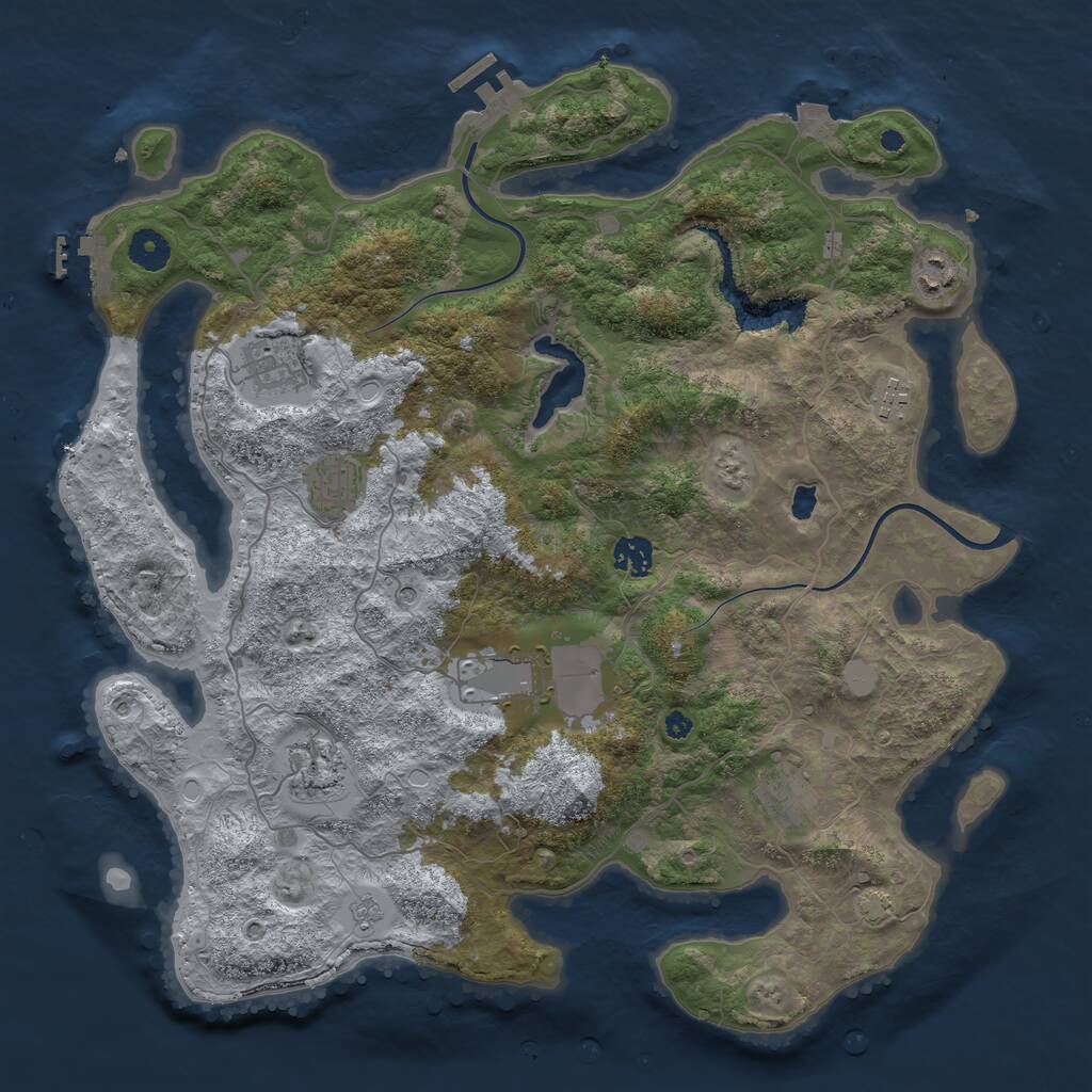 Rust Map: Procedural Map, Size: 4000, Seed: 54672421, 14 Monuments