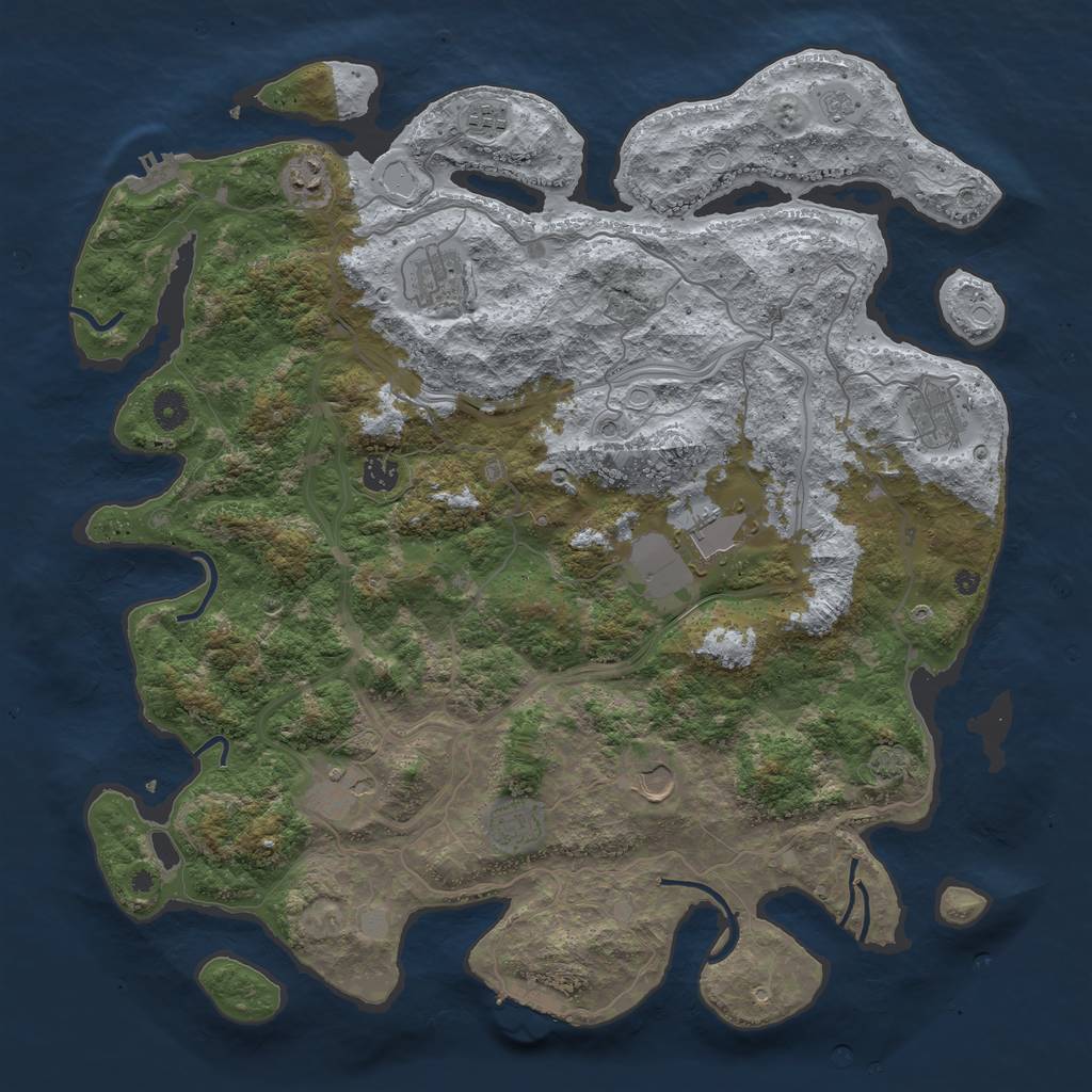 Rust Map: Procedural Map, Size: 4400, Seed: 70025724, 17 Monuments