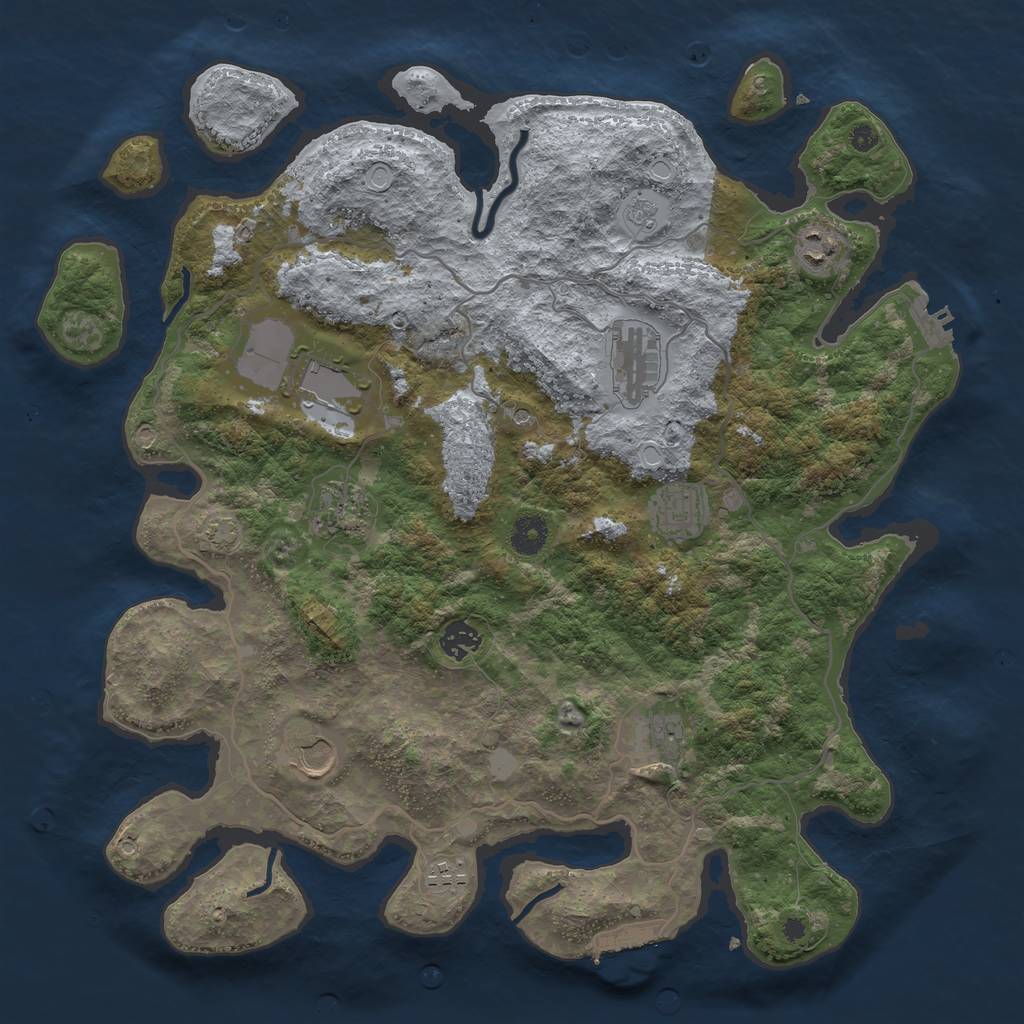 Rust Map: Procedural Map, Size: 4000, Seed: 713284435, 17 Monuments