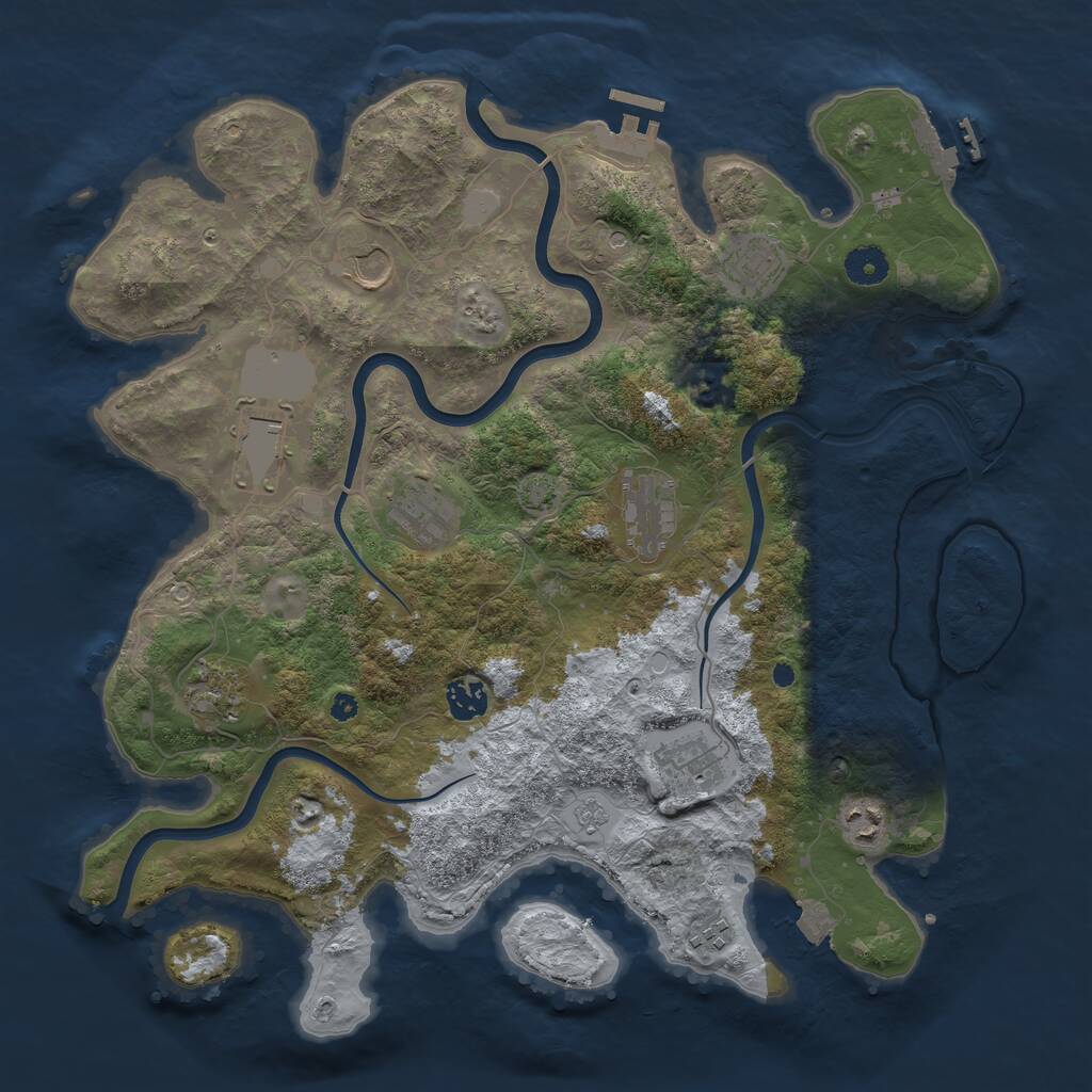 Rust Map: Procedural Map, Size: 3950, Seed: 64325761, 16 Monuments