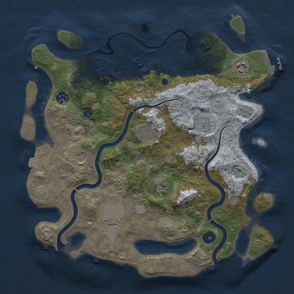 Rust Map: Procedural Map, Size: 3600, Seed: 34428177, 13 Monuments