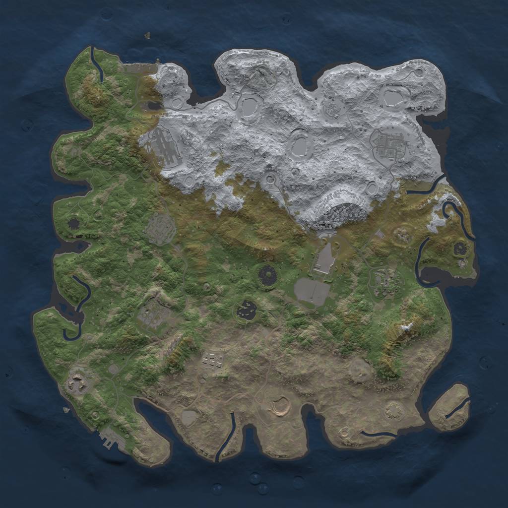 Rust Map: Procedural Map, Size: 3950, Seed: 21921277, 18 Monuments
