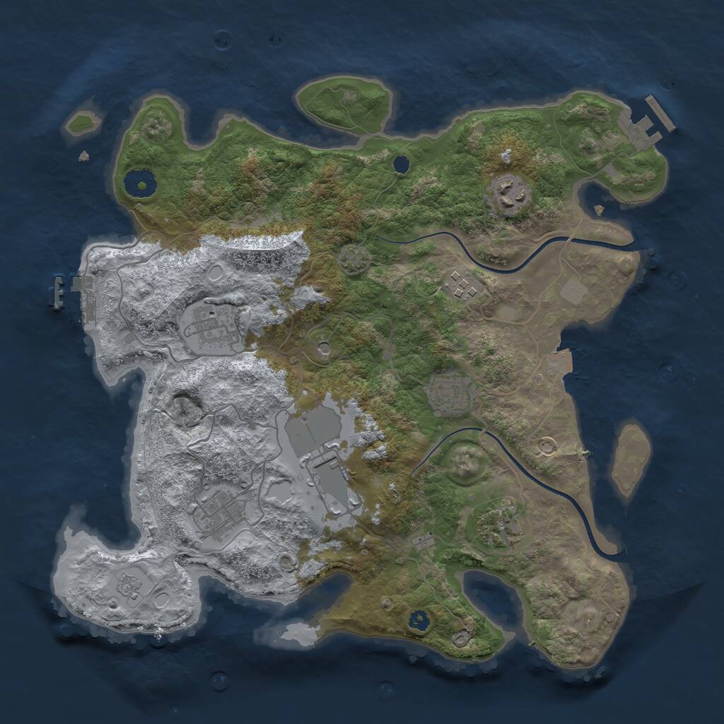 Rust Map: Procedural Map, Size: 3500, Seed: 74877, 13 Monuments