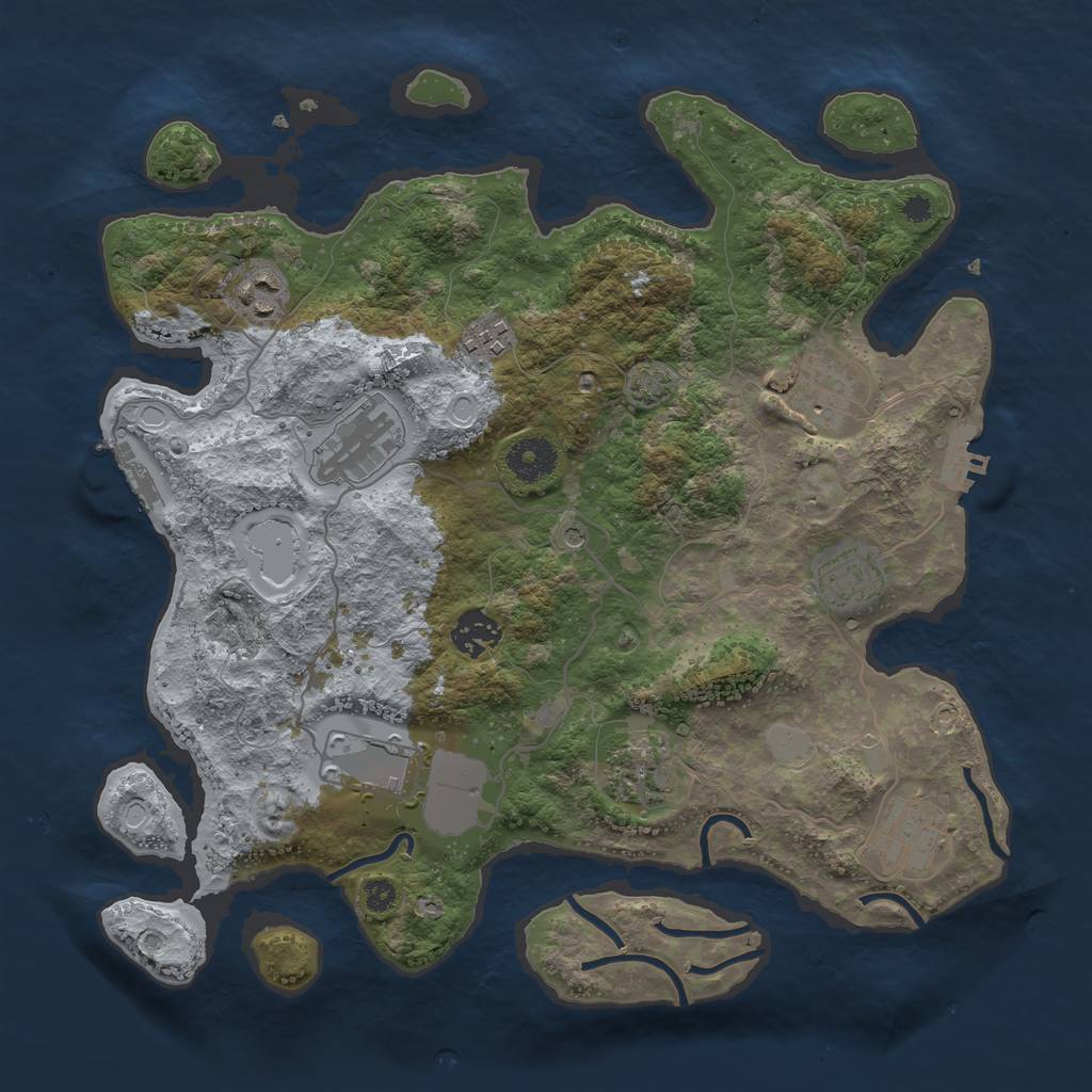 Rust Map: Procedural Map, Size: 3500, Seed: 69151222, 16 Monuments