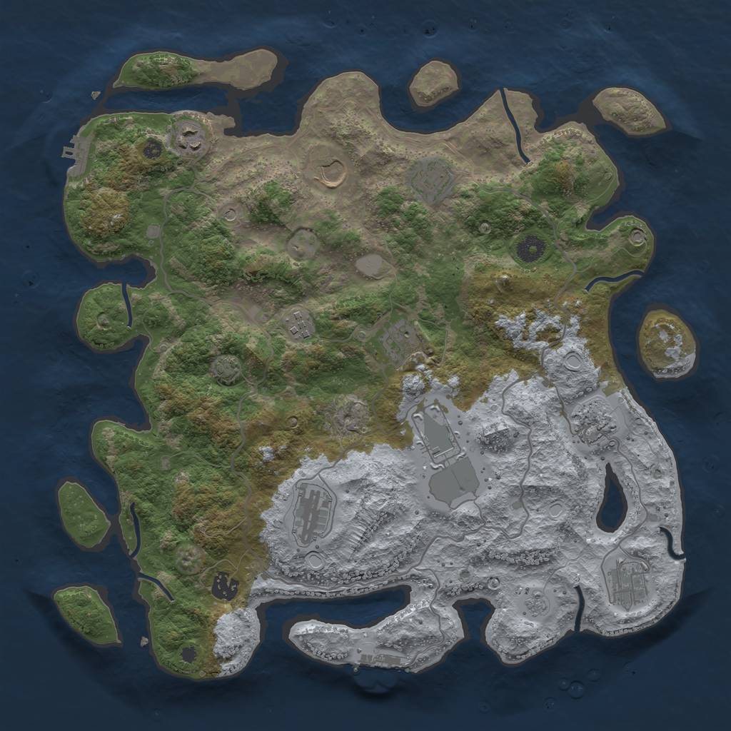 Rust Map: Procedural Map, Size: 4000, Seed: 50407, 18 Monuments