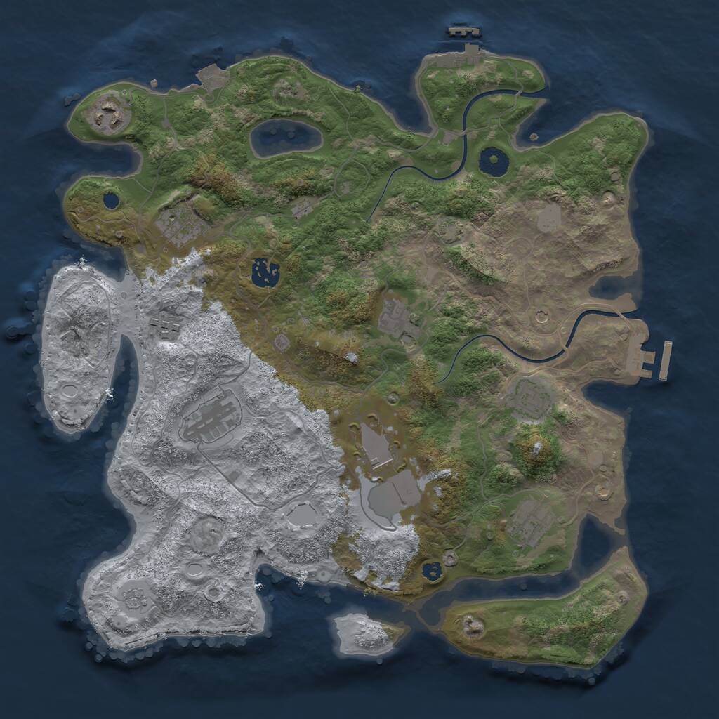 Rust Map: Procedural Map, Size: 3650, Seed: 95690491, 15 Monuments