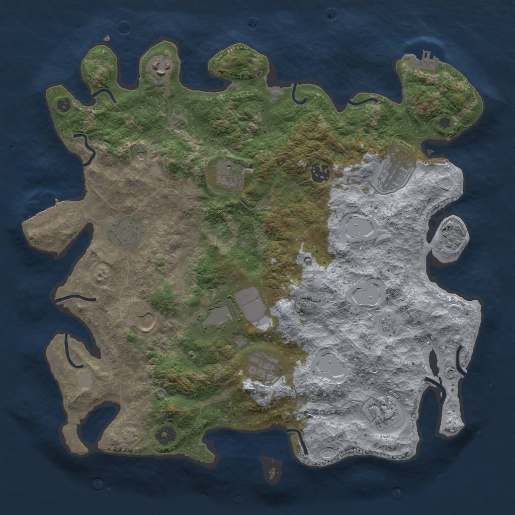 Rust Map: Procedural Map, Size: 3950, Seed: 28250599, 18 Monuments