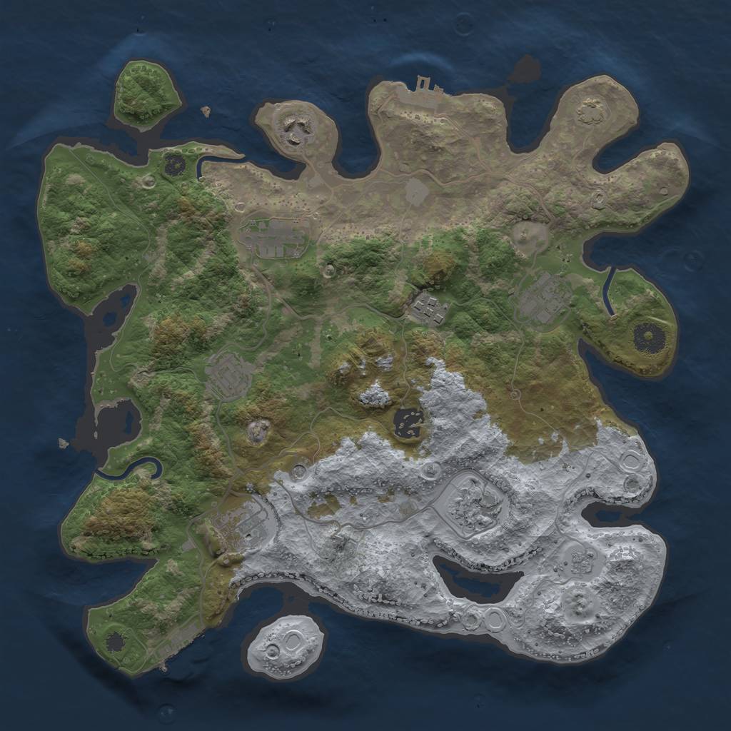Rust Map: Procedural Map, Size: 3450, Seed: 52590143, 16 Monuments