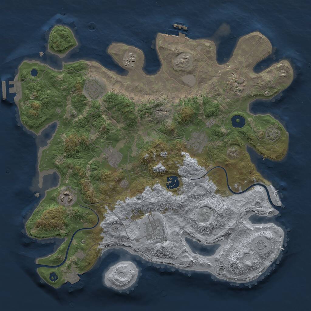 Rust Map: Procedural Map, Size: 3450, Seed: 52590143, 14 Monuments