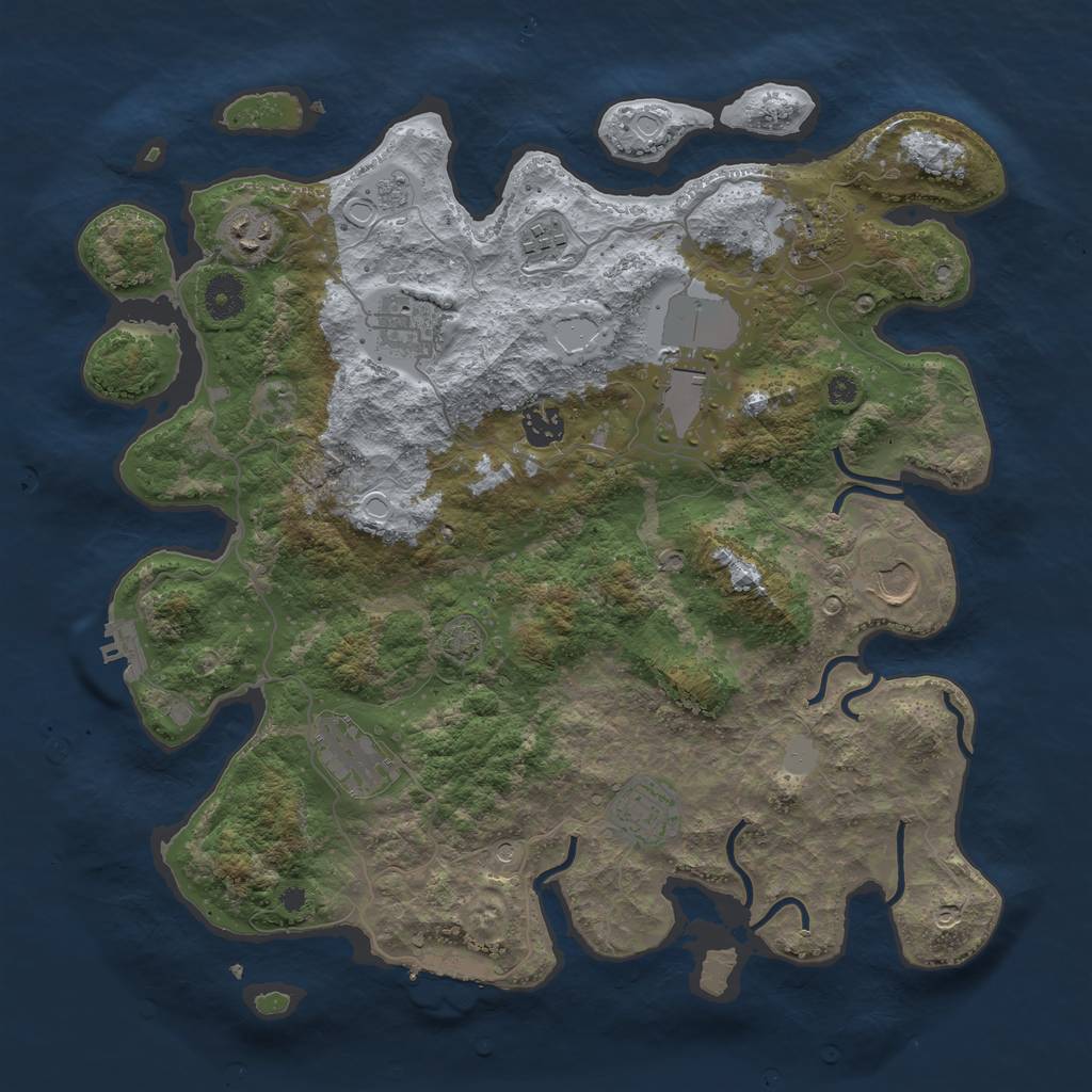 Rust Map: Procedural Map, Size: 3800, Seed: 91177593, 17 Monuments