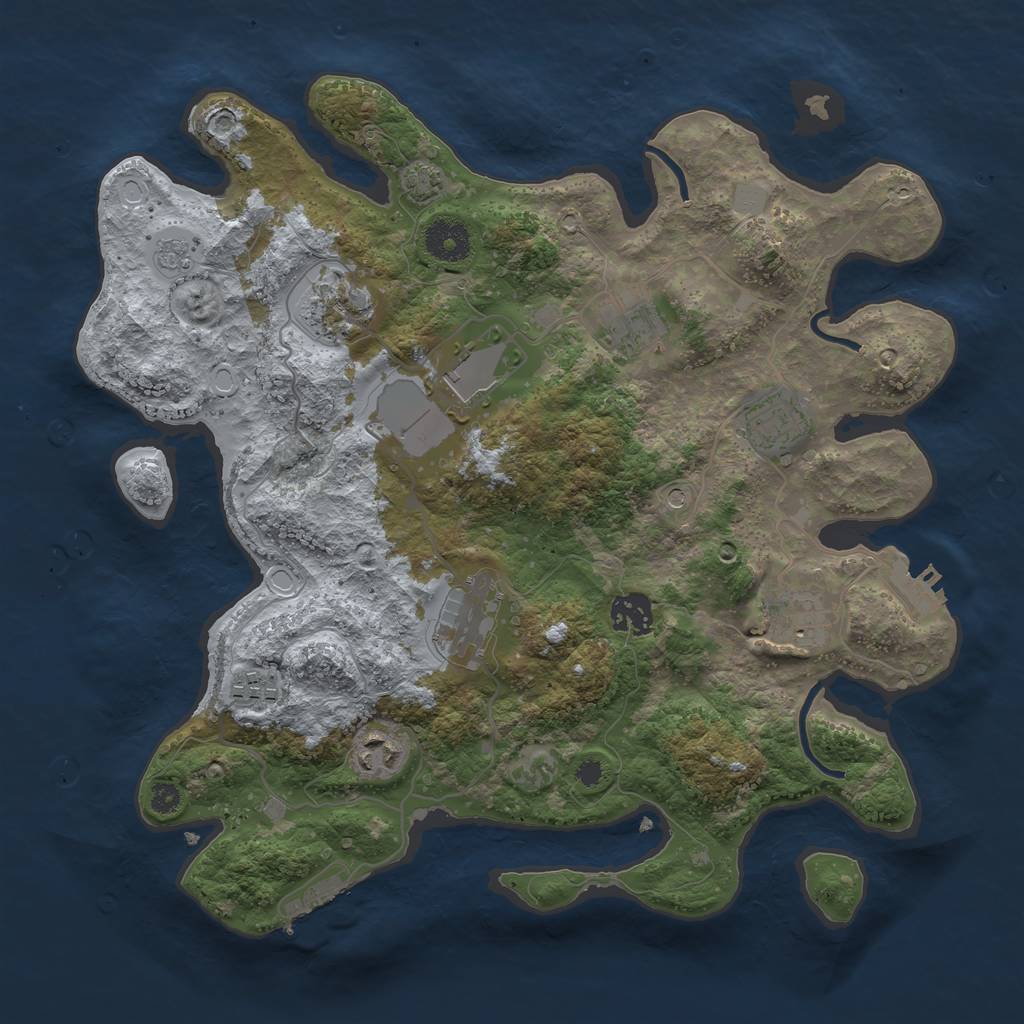 Rust Map: Procedural Map, Size: 3500, Seed: 1101586427, 17 Monuments