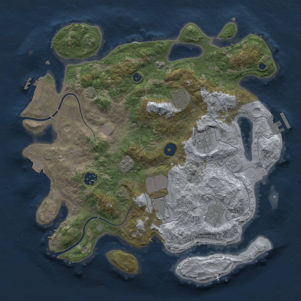Rust Map: Procedural Map, Size: 3550, Seed: 36556245, 12 Monuments