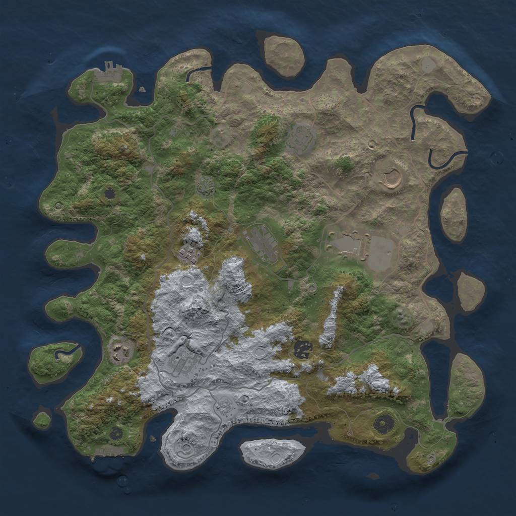 Rust Map: Procedural Map, Size: 4000, Seed: 73913533, 16 Monuments