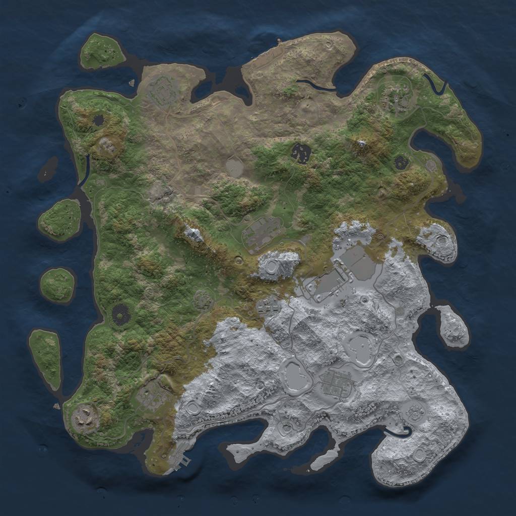 Rust Map: Procedural Map, Size: 3850, Seed: 70404420, 17 Monuments
