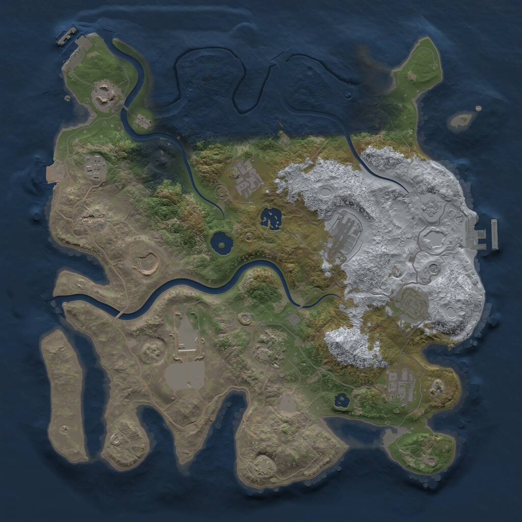 Rust Map: Procedural Map, Size: 3500, Seed: 775717, 16 Monuments