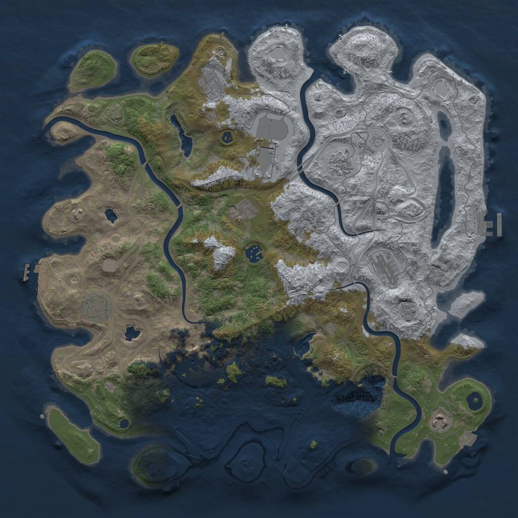 Rust Map: Procedural Map, Size: 4500, Seed: 1190840747, 16 Monuments