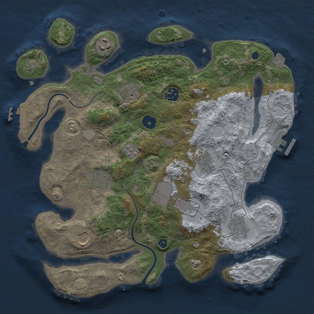 Rust Map: Procedural Map, Size: 3500, Seed: 64864, 15 Monuments