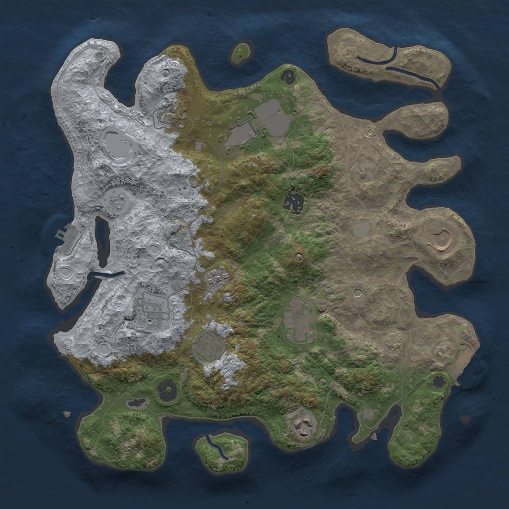 Rust Map: Procedural Map, Size: 3650, Seed: 44654229, 17 Monuments