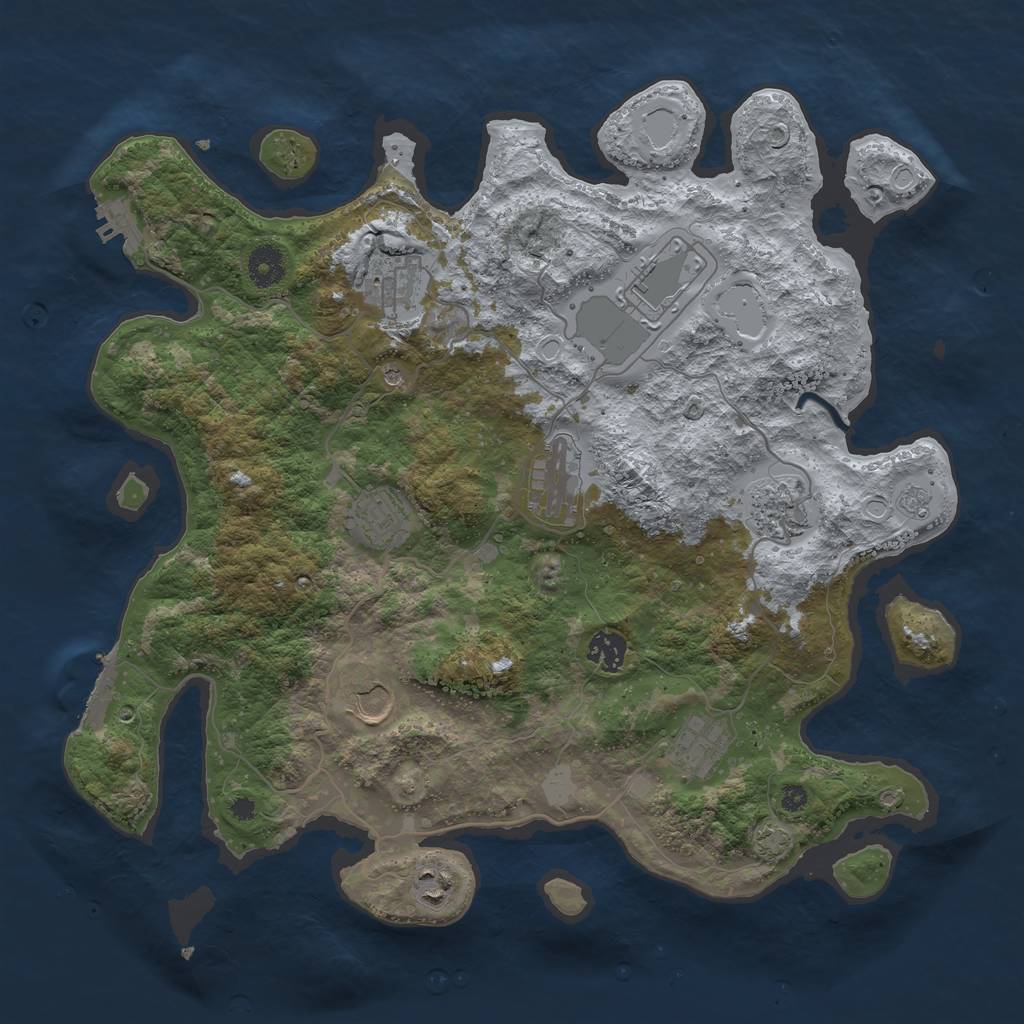 Rust Map: Procedural Map, Size: 3850, Seed: 53620603, 17 Monuments