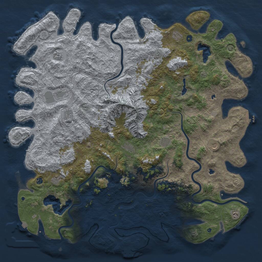Rust Map: Procedural Map, Size: 6000, Seed: 869449609, 17 Monuments