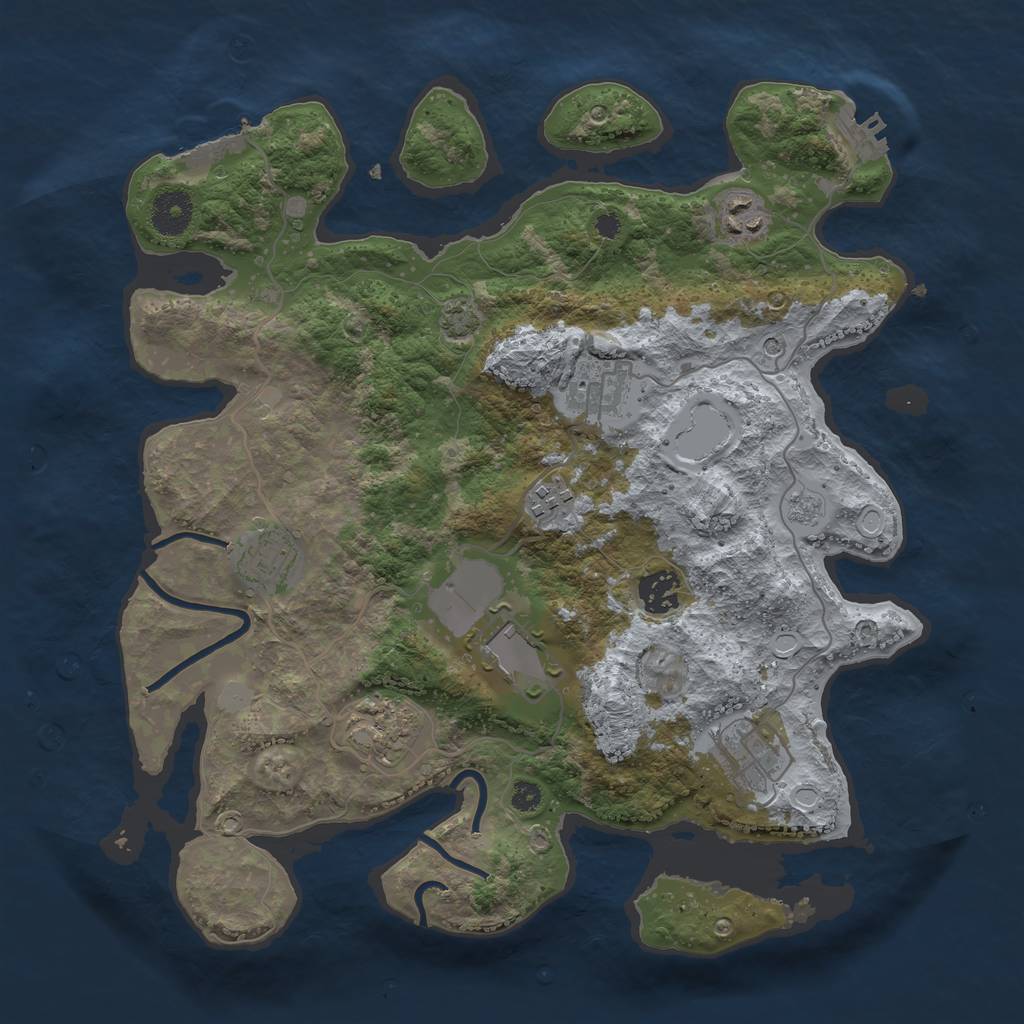 Rust Map: Procedural Map, Size: 3550, Seed: 79305543, 16 Monuments