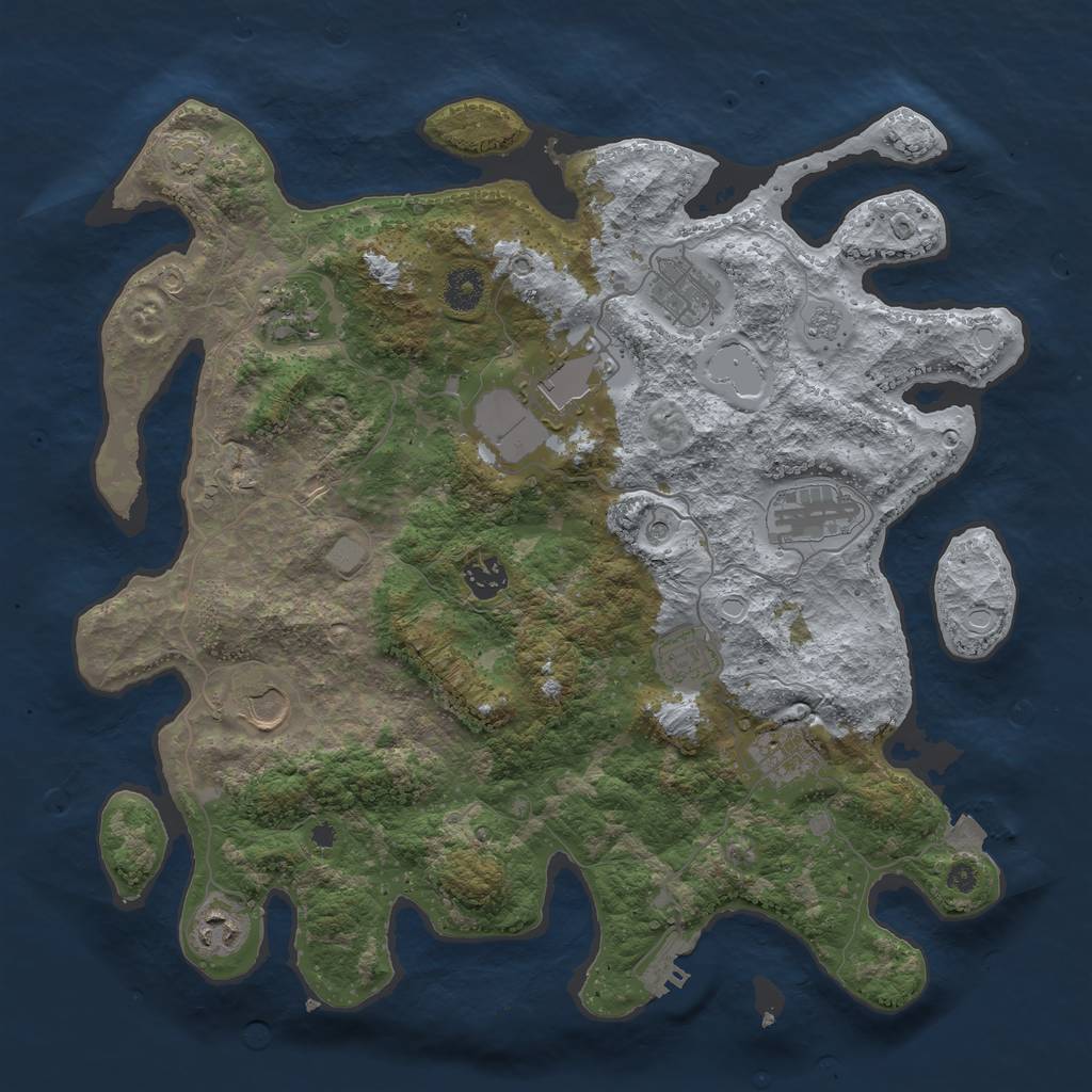 Rust Map: Procedural Map, Size: 3850, Seed: 77297669, 16 Monuments