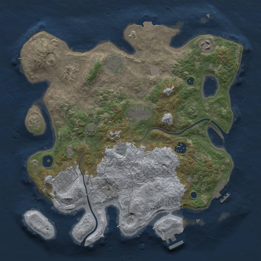 Rust Map: Procedural Map, Size: 3450, Seed: 77484543, 13 Monuments