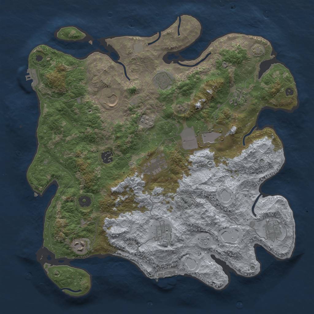 Rust Map: Procedural Map, Size: 3850, Seed: 7213949, 18 Monuments