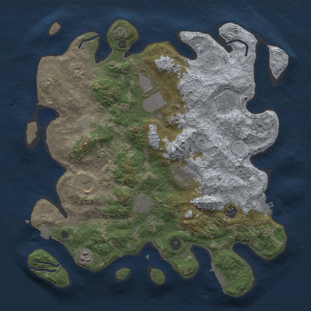 Rust Map: Procedural Map, Size: 3800, Seed: 53845779, 17 Monuments