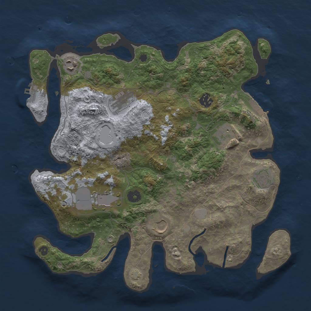 Rust Map: Procedural Map, Size: 3550, Seed: 70091345, 14 Monuments